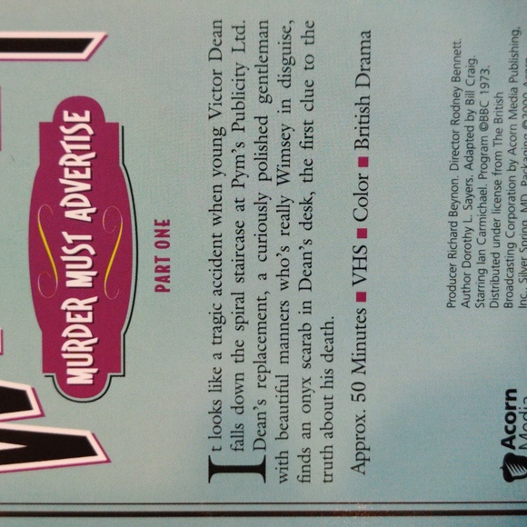 Lord Peter Wimsey Murder Must Advertise 4 VHS BBC Drama Mystery 1973 Series - Picture 5 of 11